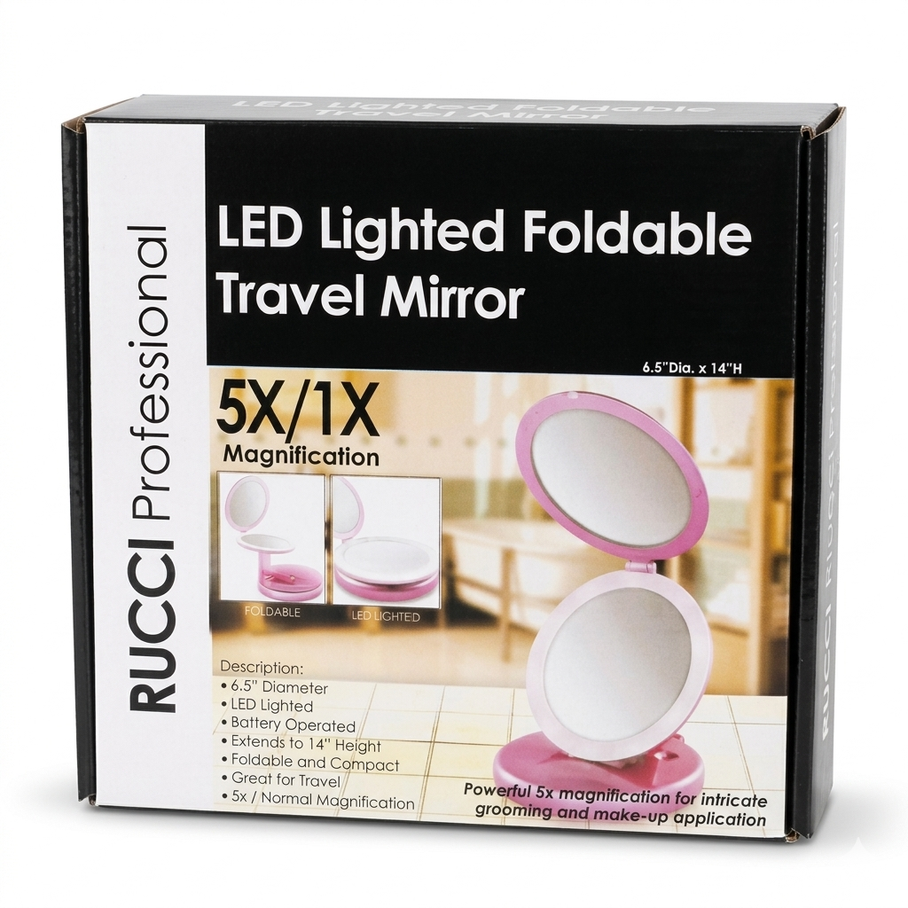 Lighted And Foldable Pink Travel Mirror (M958)