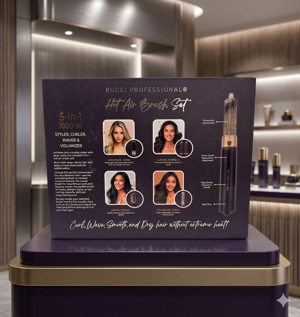 Rucci Professional 5-in-1 Hot Air Brush Set - 1000W Multi-Styler, Curler, Waver & Volumizer