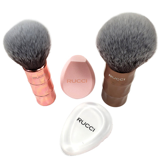 Rucci Cosmetic Brush Set (4 Piece) Powder & Bronzer Brush, Blender, Sponge (CC462)