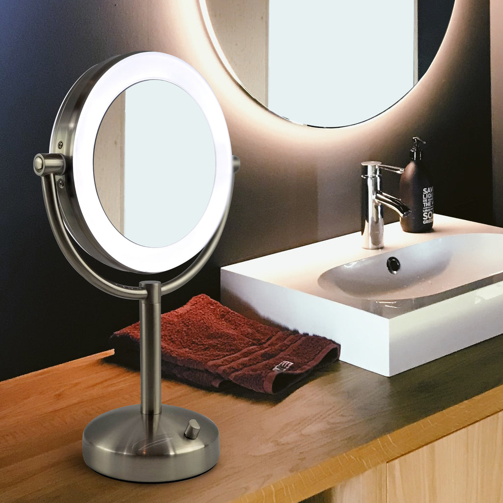 Brookstone Natural Light Makeup Vanity Mirror, 10x/1x Magnification & Chrome Finish (M324105)