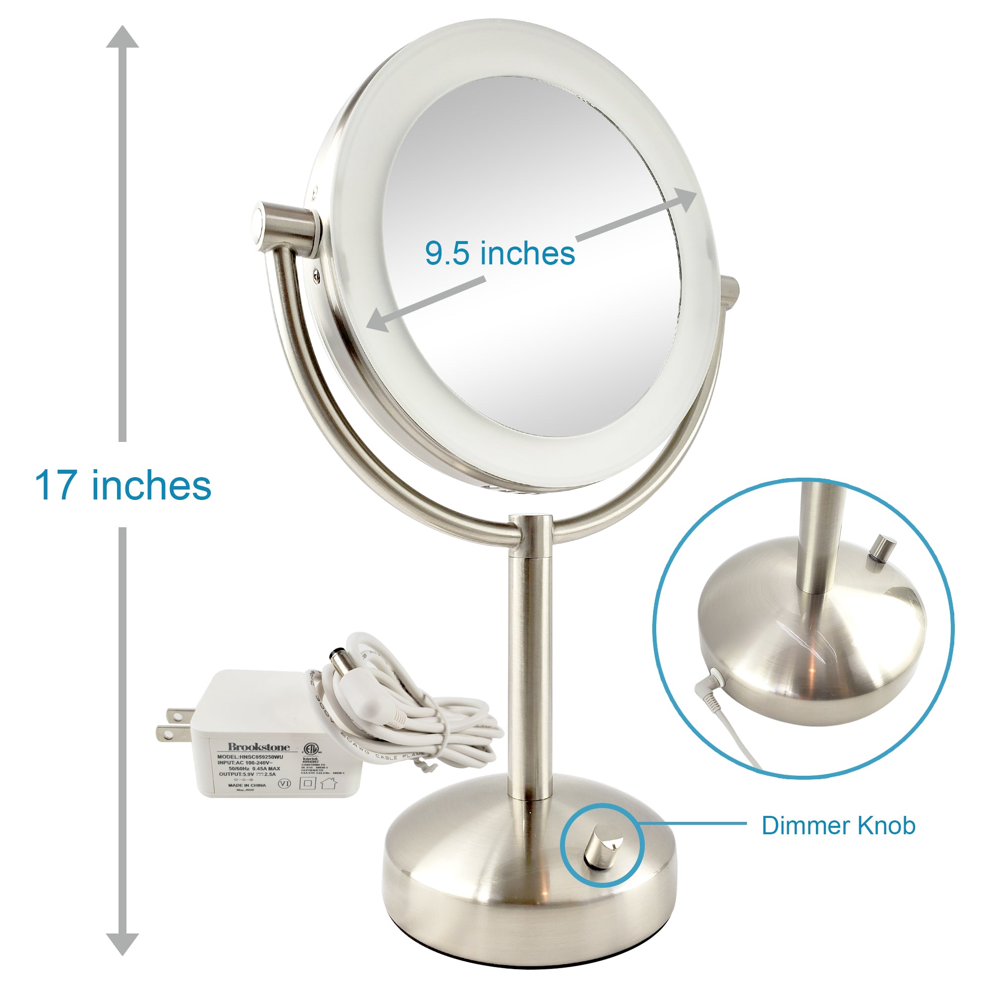 Brookstone Natural Light Makeup Vanity Mirror, 10x/1x Magnification & Chrome Finish (M324105)