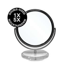 CLEARANCE SALE 1X/5X Magnifying Double-Sided Gun Metal Tabletop Mirror (6"D x 7.25"H)