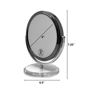 CLEARANCE SALE 1X/5X Magnifying Double-Sided Gun Metal Tabletop Mirror (6"D x 7.25"H)