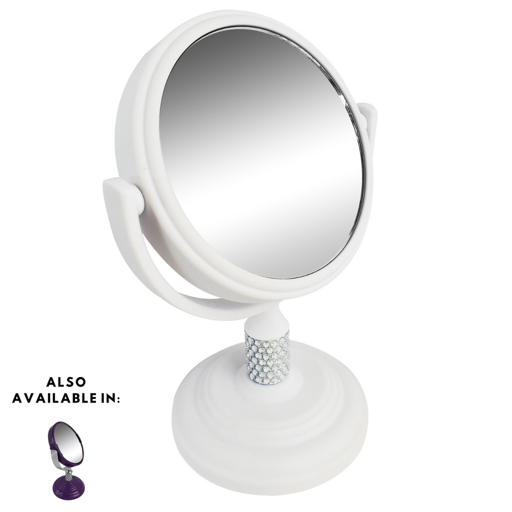 Rucci Mini Soft Touch Vanity Mirror with 4x Magnification Crystal Neck Design (M980/PR | M981/W)