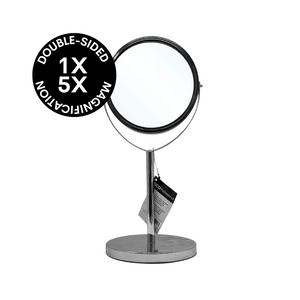 CLEARANCE SALE 1X/5X Magnifying Double-Sided Silver Tabletop Mirror (5"D x 13.5"H)