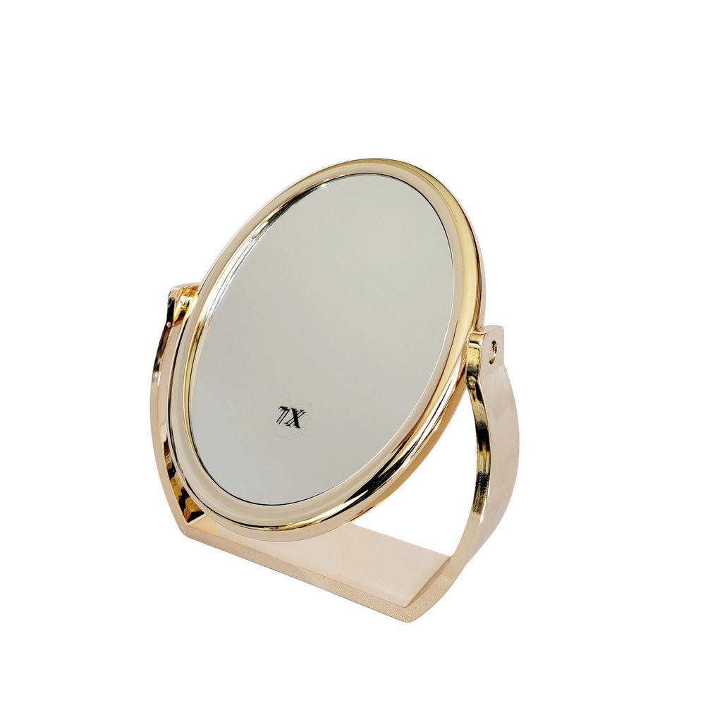 Gold Oval Vanity Makeup Dual Swivel Mirrors 10x / 1x Magnification