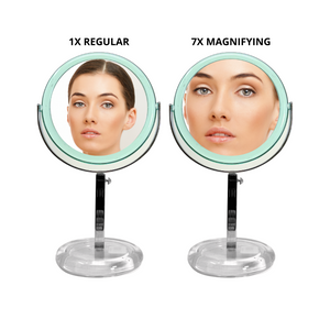 CLEARANCE SALE 1X/7X Magnifying Double-Sided Silver-Acrylic Tabletop Mirror (6.75"D x 12"H)