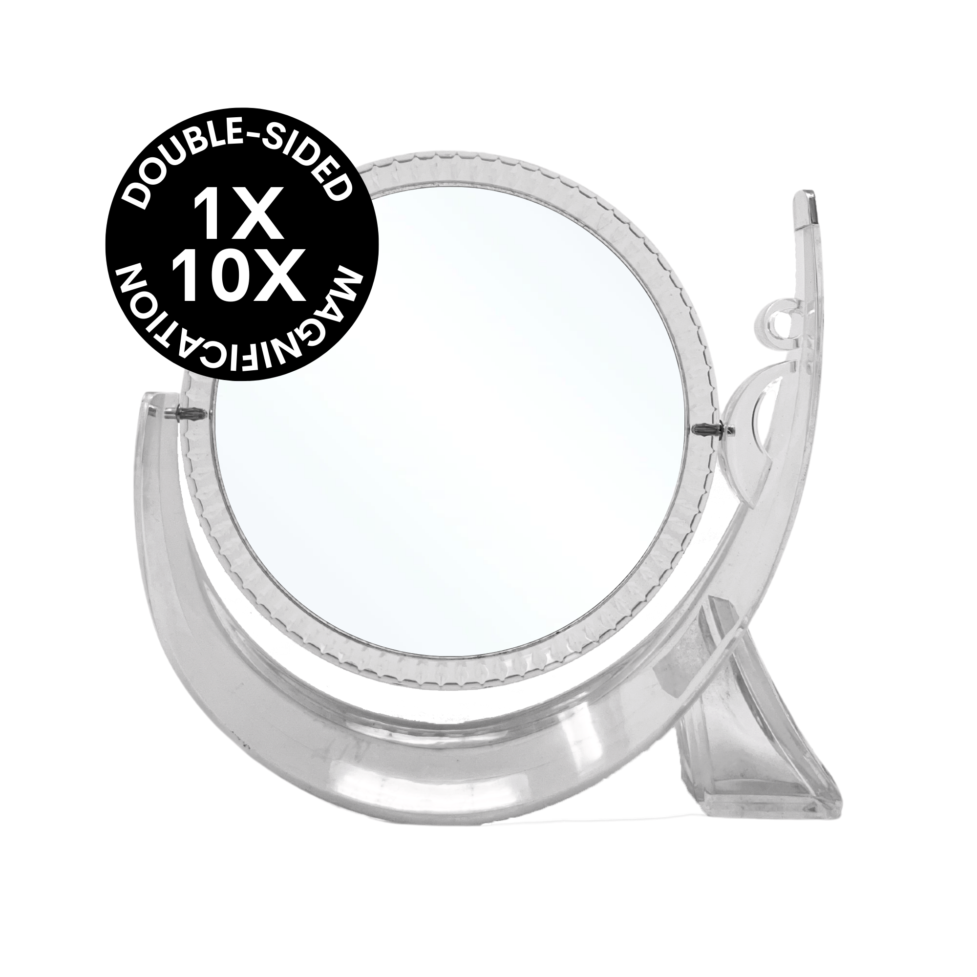 CLEARANCE SALE 1X/10X Magnifying Double-Sided Pink, Tortoise Shell & Clear Tabletop Mirror (6.25"D x 7.5"H)