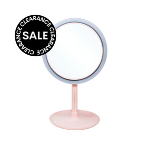 CLEARANCE SALE 1X Regular Battery-Operated LED Pink Tabletop Mirror with Fan (8"D x 13"H)