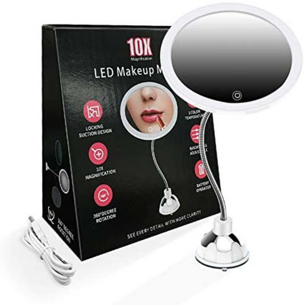 CLEARANCE SALE 10X Magnifying Battery-Operated LED White Suction Mirror (7"D x 17.5"H)