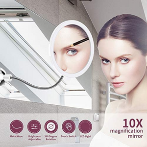 CLEARANCE SALE 10X Magnifying Battery-Operated LED White Suction Mirror (7"D x 17.5"H)