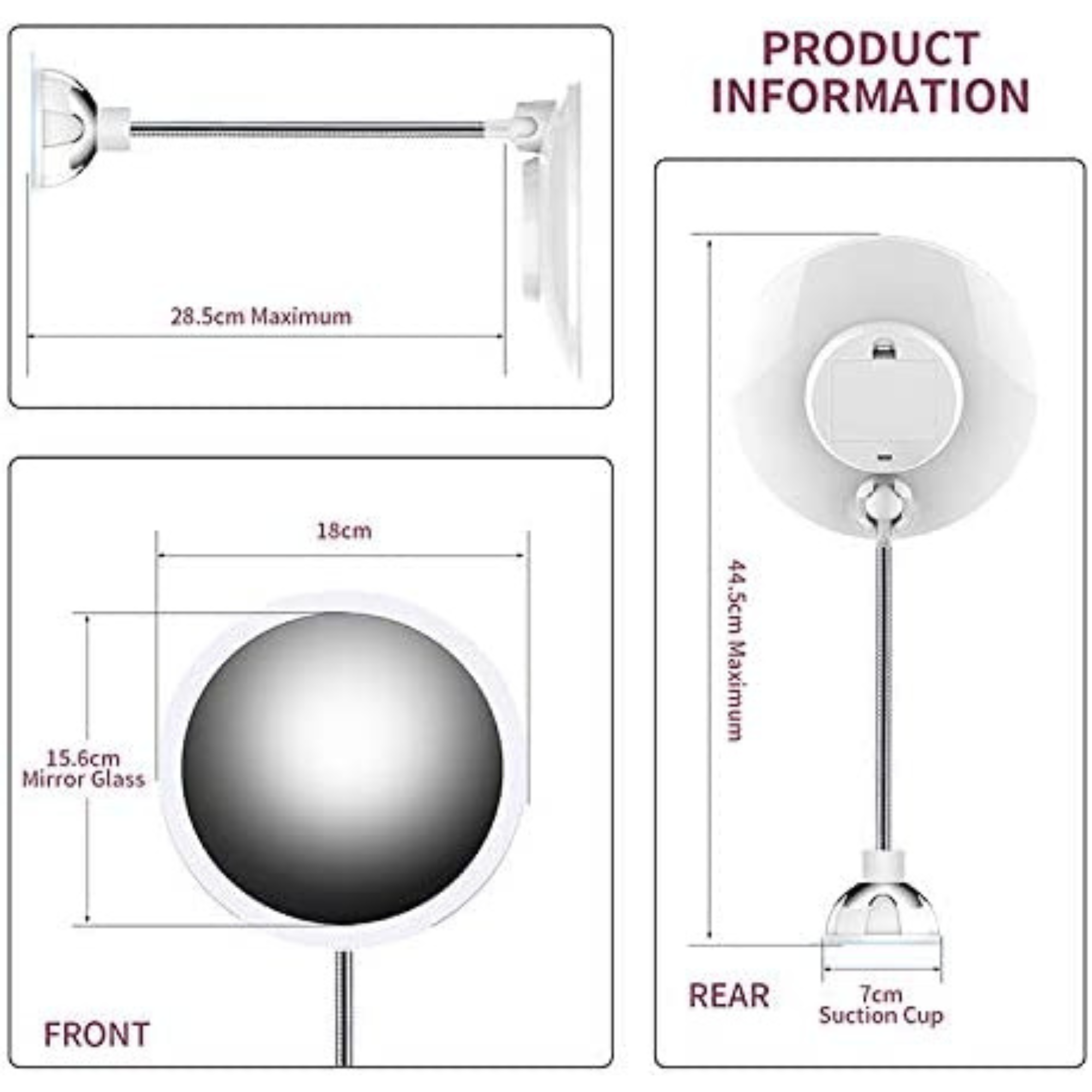 CLEARANCE SALE 10X Magnifying Battery-Operated LED White Suction Mirror (7"D x 17.5"H)