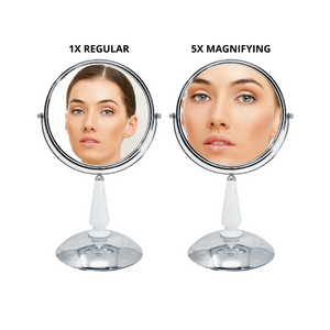 CLEARANCE SALE 1X/5X Magnifying Double-Sided Silver Tabletop Mirror (9"D x 15.75"H)
