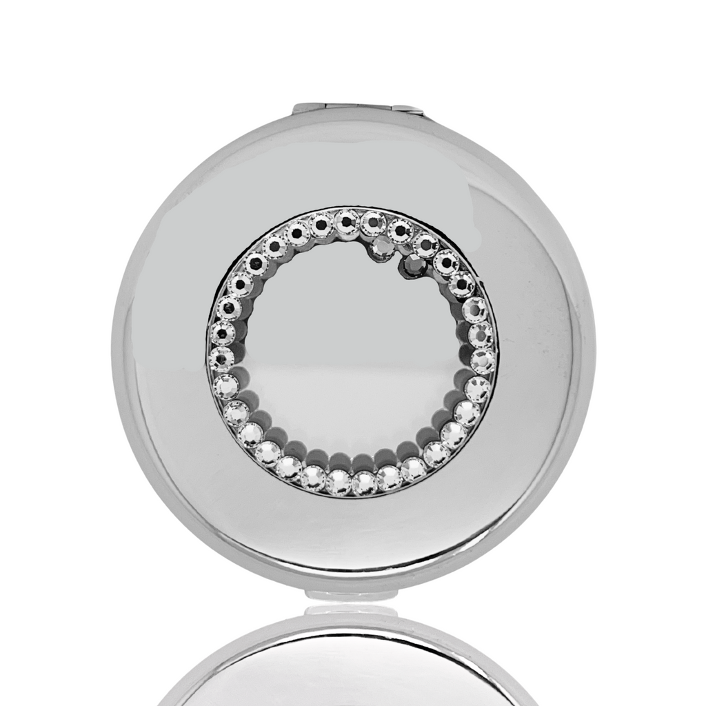 1X Regular Silver Circular Compact Mirror with Diamonds (CM601)
