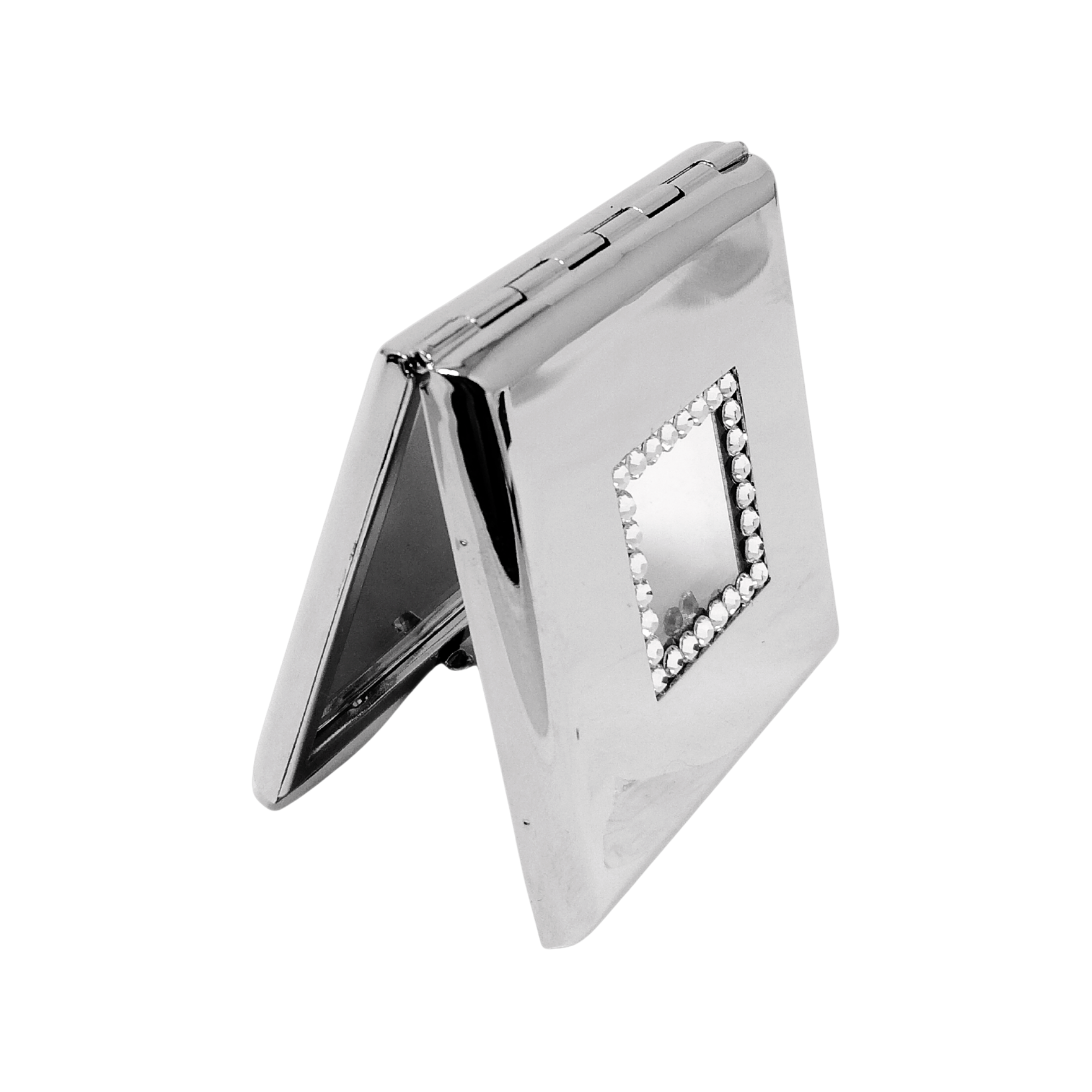 1X Regular Silver Square with Diamonds Compact Mirror (CM602)