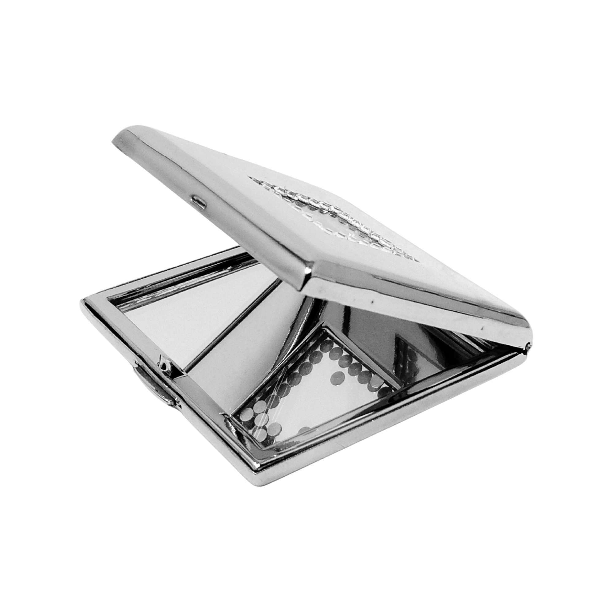 1X Regular Silver Square with Diamonds Compact Mirror (CM602)