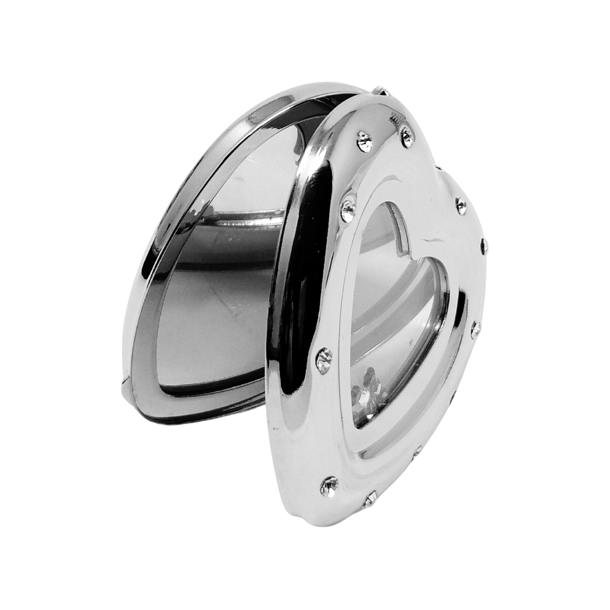 1X Regular Silver Heart with Diamonds Compact Mirror (CM603)
