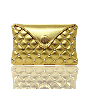 1X/2X Magnifying Double-Sided Gold Mini Pouch with Diamonds Compact Mirror (CM701)