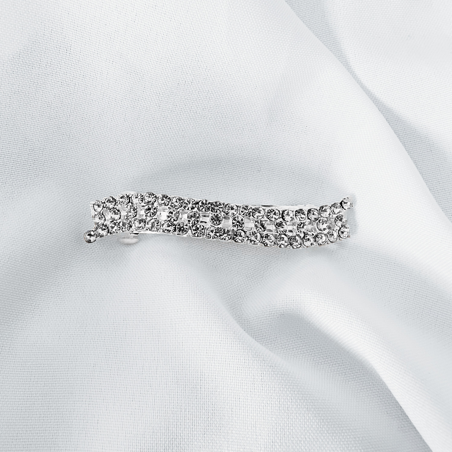 4 Wavy Rows of Silver Rhinestones Hair Barrette (4pcs)