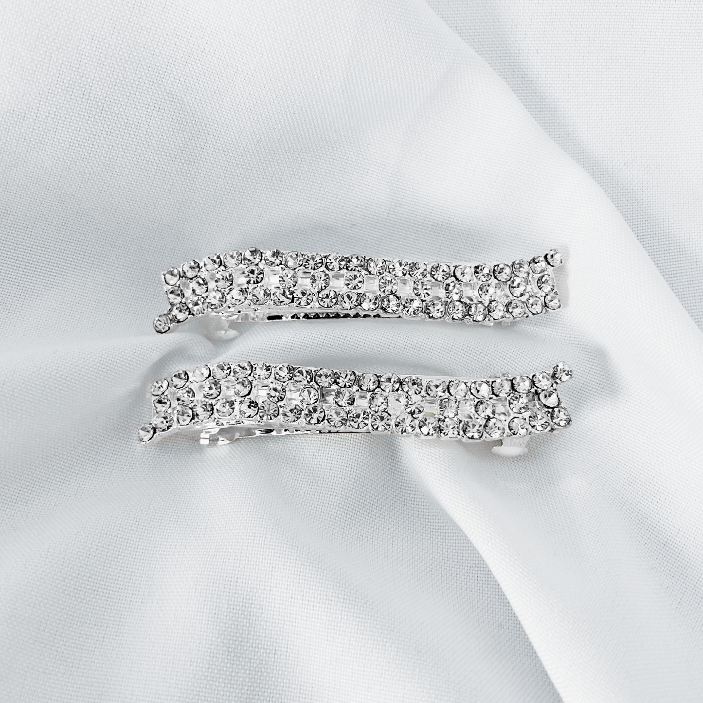 4 Wavy Rows of Silver Rhinestones Hair Barrette (4pcs)