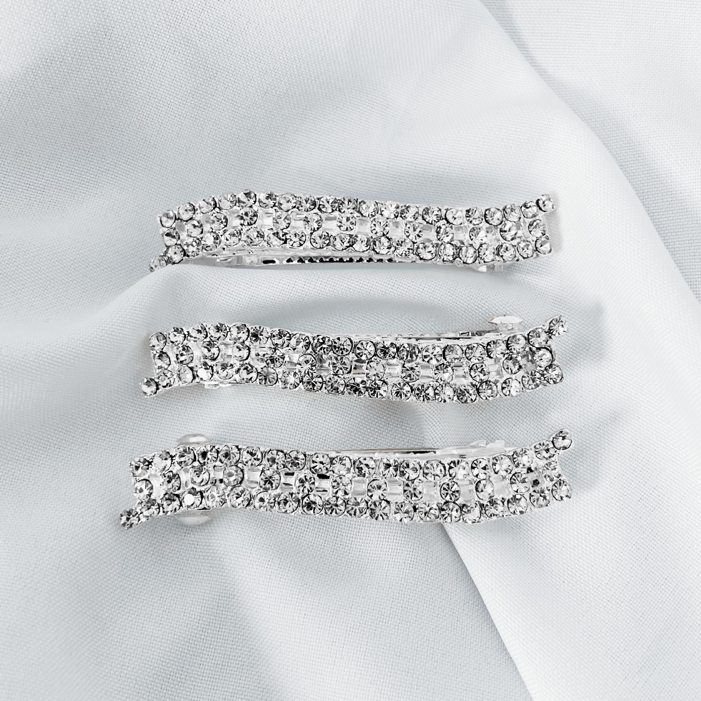 4 Wavy Rows of Silver Rhinestones Hair Barrette (4pcs)