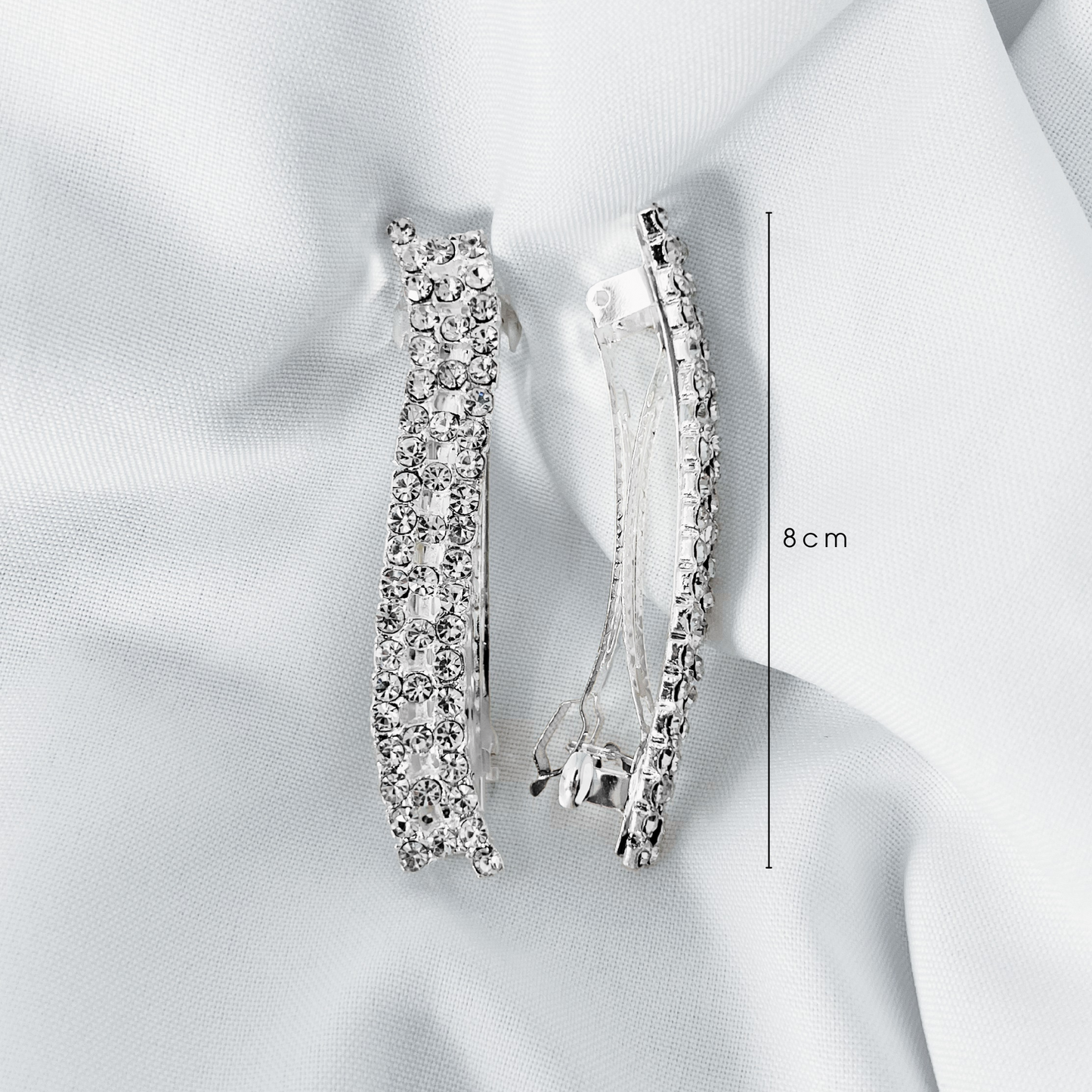 4 Wavy Rows of Silver Rhinestones Hair Barrette (4pcs)