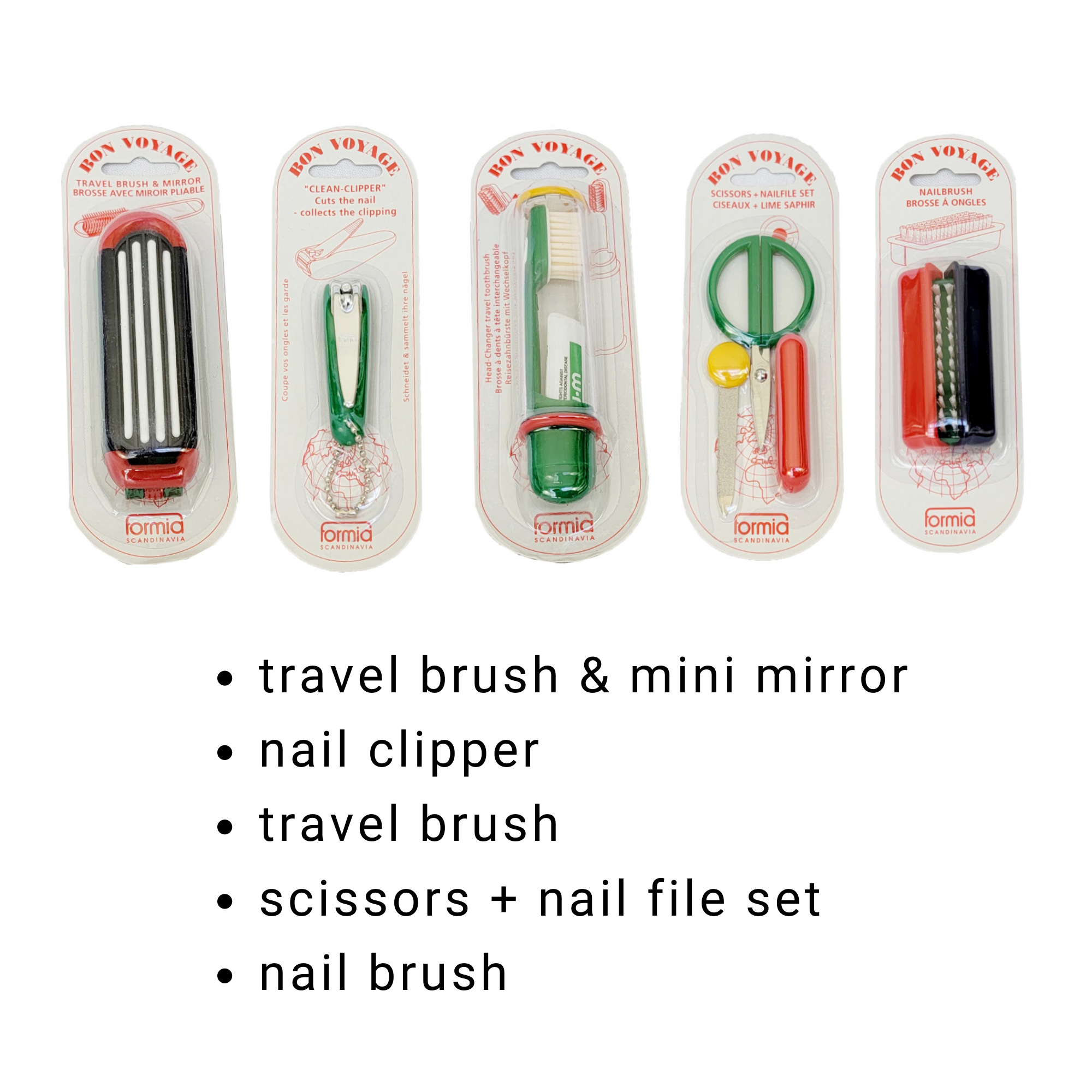 Travel Kits Nail File, Comb, Scissors, Toothbrush, Tweezers, Nail Clippers, Nail Brush 5 Pc Set / Display (HC200)