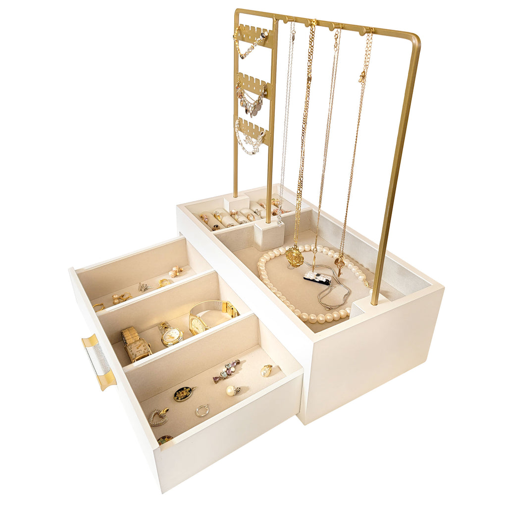 Jewelry Box/Organizer with Stud Holes & Hooks for Necklaces, Earrings, Bracelets, Watches, Rings and Anklets (12" x 15")