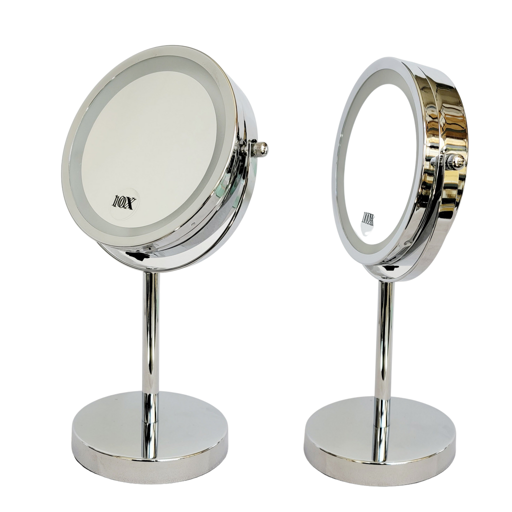 10x / 1x Metal Chrome Magnifying Lighted Makeup Mirror (Battery Operated)