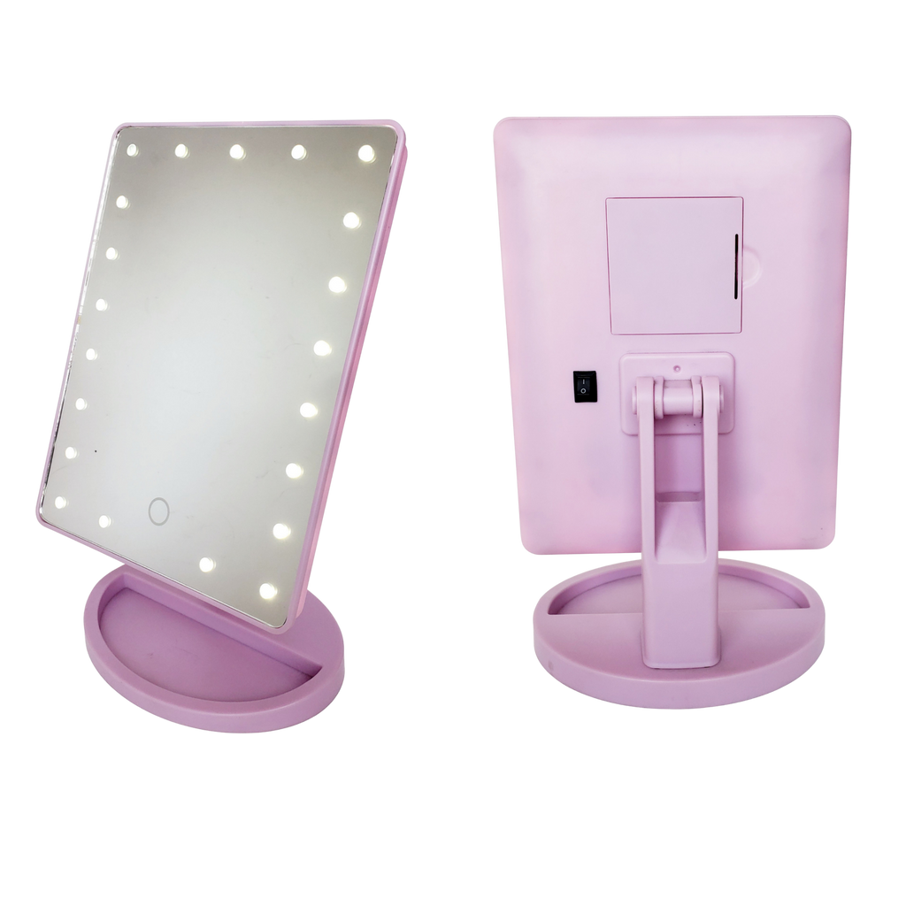 1x 21-LED Lavender Pink Soft Matte Battery Operated Lighted Mirror
