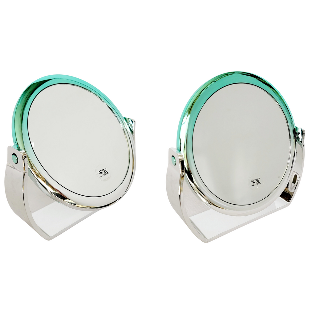 5x / 1x Ombre (Silver/Green) Round Compact Magnifying Mirrors