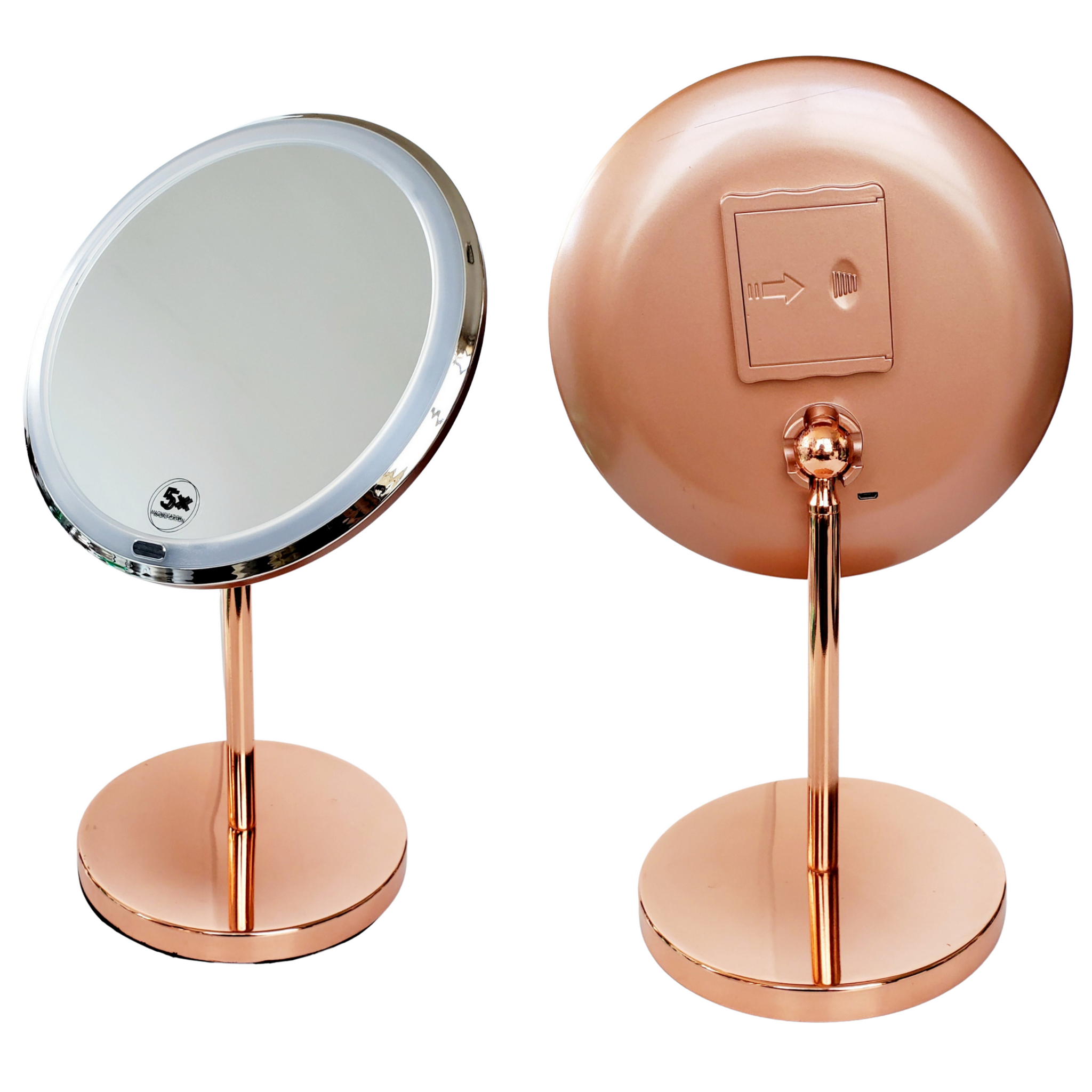 5x Rose Gold Metal & Plastic Lighted Magnifying Mirror