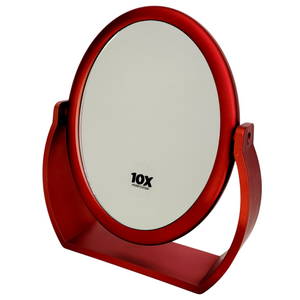 Red Oval Vanity Makeup Dual Swivel Mirrors 10x / 1x Magnification