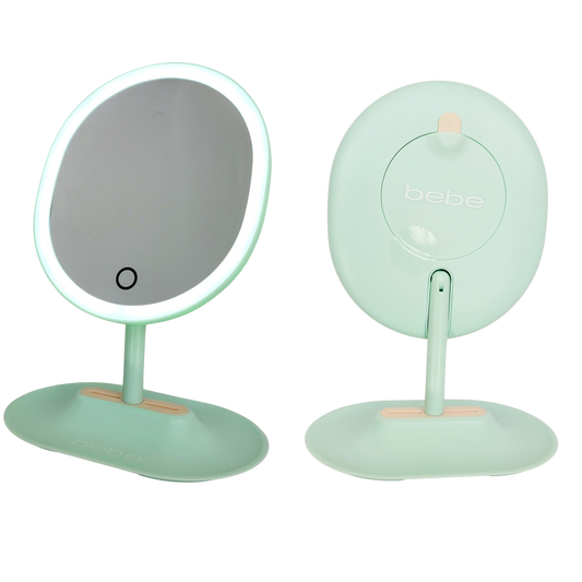 LED-touch Makeup Mirror (Mint Green) Makeup Mirror with tray & 5x Magnification Insert