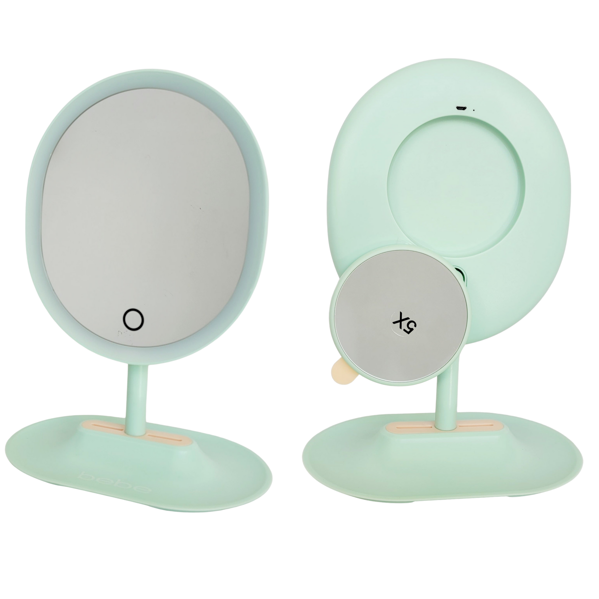 LED-touch Makeup Mirror (Mint Green) Makeup Mirror with tray & 5x Magnification Insert