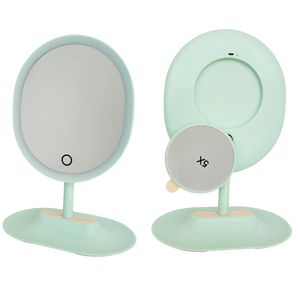 LED-touch Makeup Mirror (Mint Green) Makeup Mirror with tray & 5x Magnification Insert
