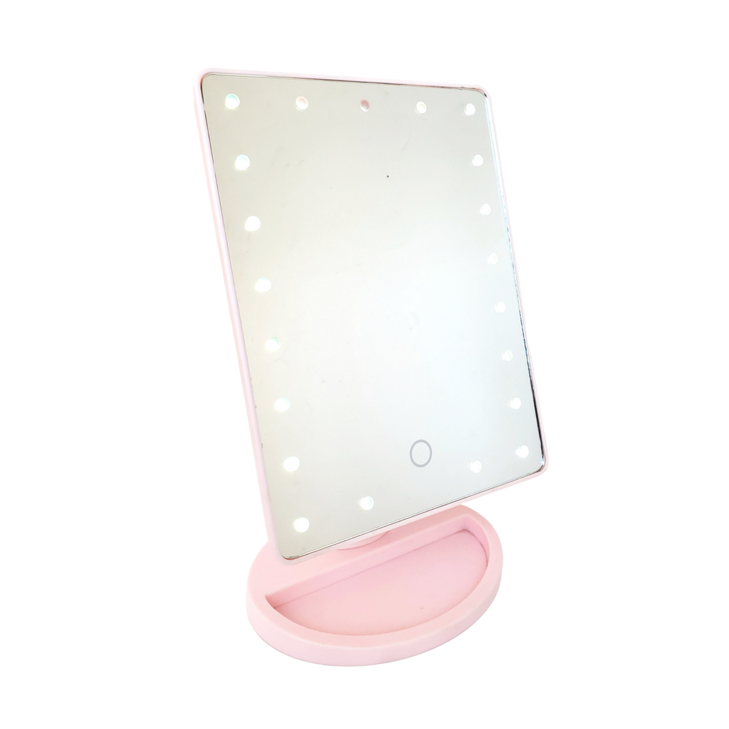 1x 21-LED Pink Soft Matte Battery Operated Lighted Mirror