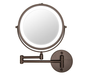 Modern Lighted Magnifying Wall-Mount Makeup Mirror Oil Brushed Bronze Finish - Battery Operated 1X & 10X (M1001/OB M1002/OB)