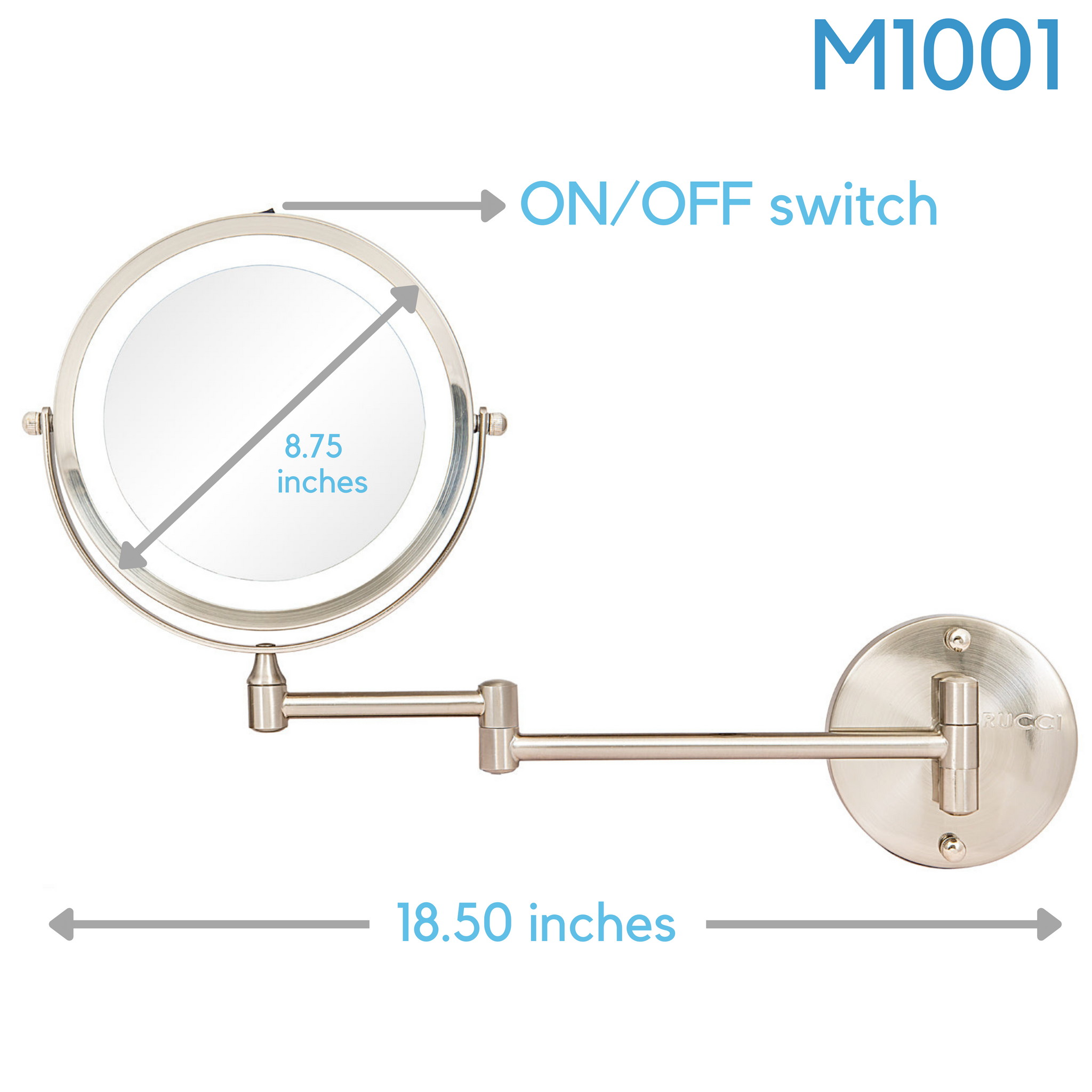 Modern Lighted Wall Mount Magnifying Makeup Mirror - Battery Operated 1X & 10X (M1001 / M1002)