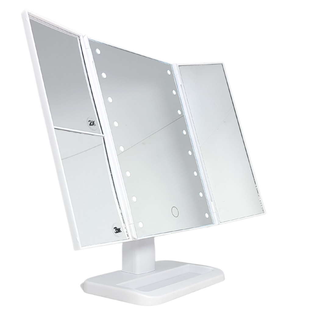 Tri-Fold Lighted Vanity Makeup Mirror With 16 LEDs 1X, 2X, 3X (M408)