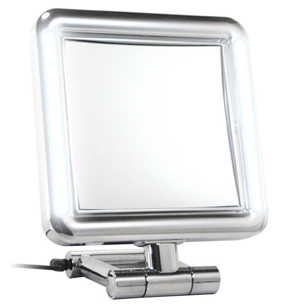 Clearance - Chrome Led Light Square Stand Mirror 7X