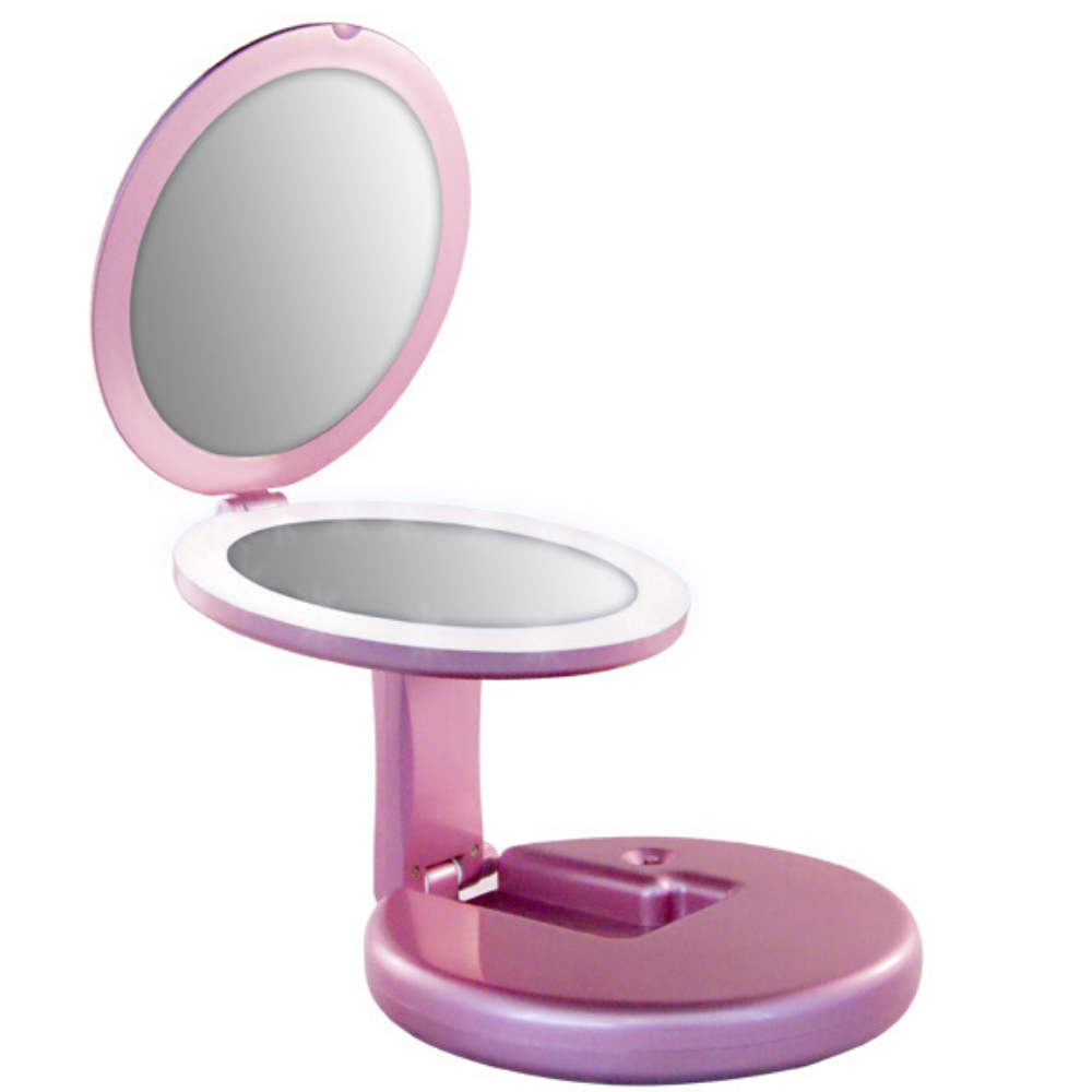 Lighted And Foldable Pink Travel Mirror (M958)