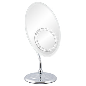 Elliptical Frameless Make Up Mirror With Removable LED Magnifying Suction Mirror (M961)