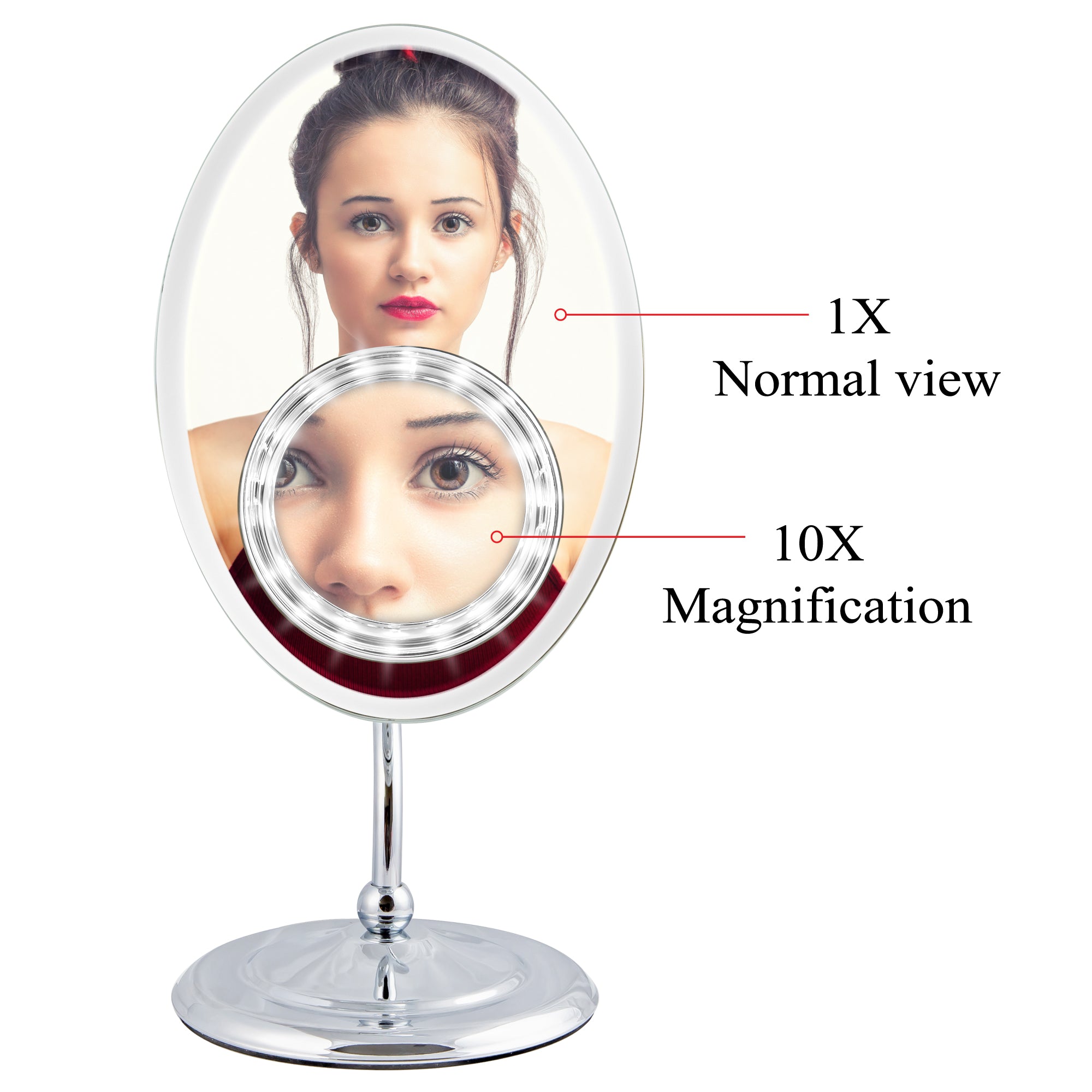 Elliptical Frameless Make Up Mirror With Removable LED Magnifying Suction Mirror (M961)