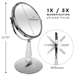 Classic Chrome White Stand Mirror with Dual Magnification 1x / 5x (M995)