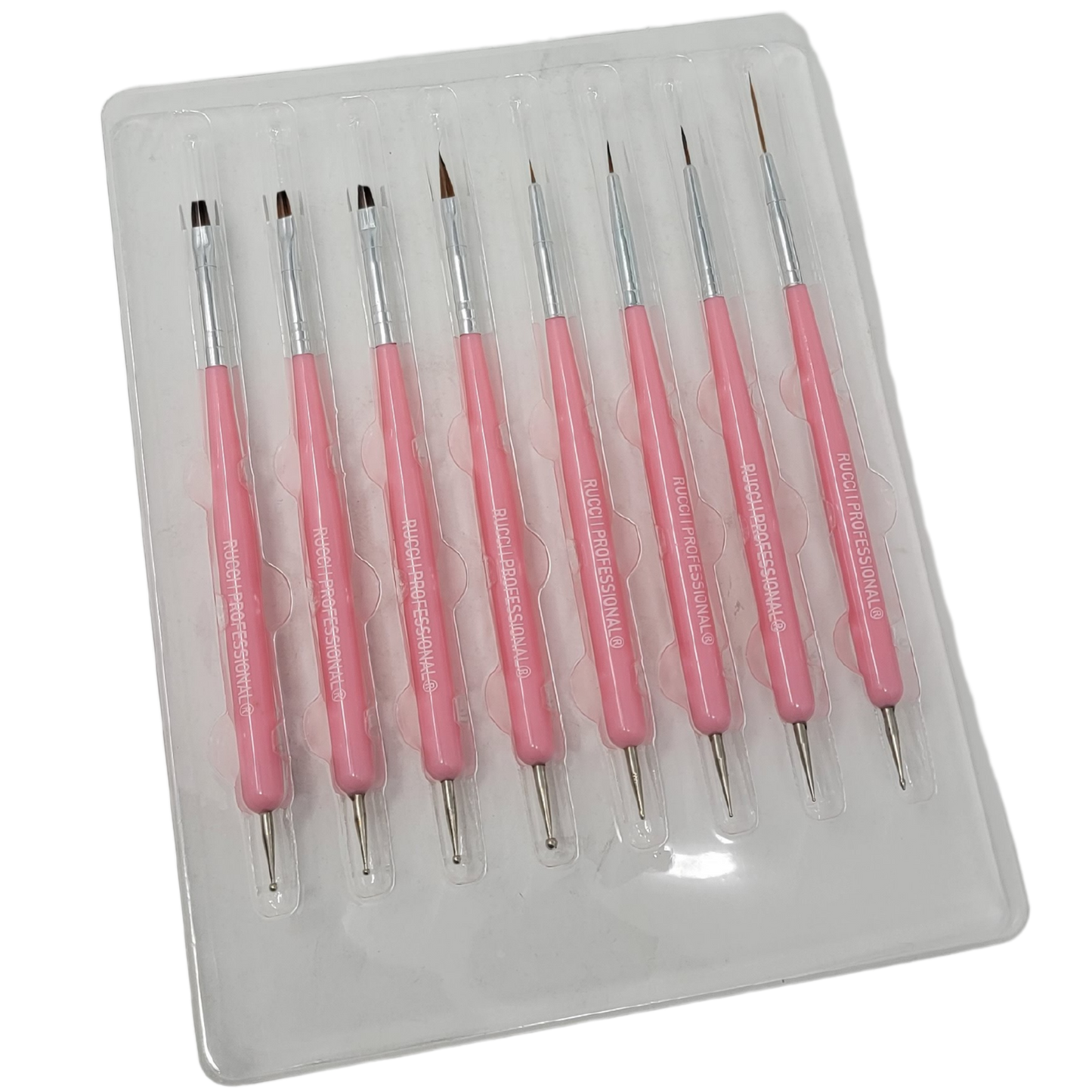 RUCCI Nail Art Tool Kit - 8 Dual Tip Art Design Brush Set (TW133/PI, TW133/B)