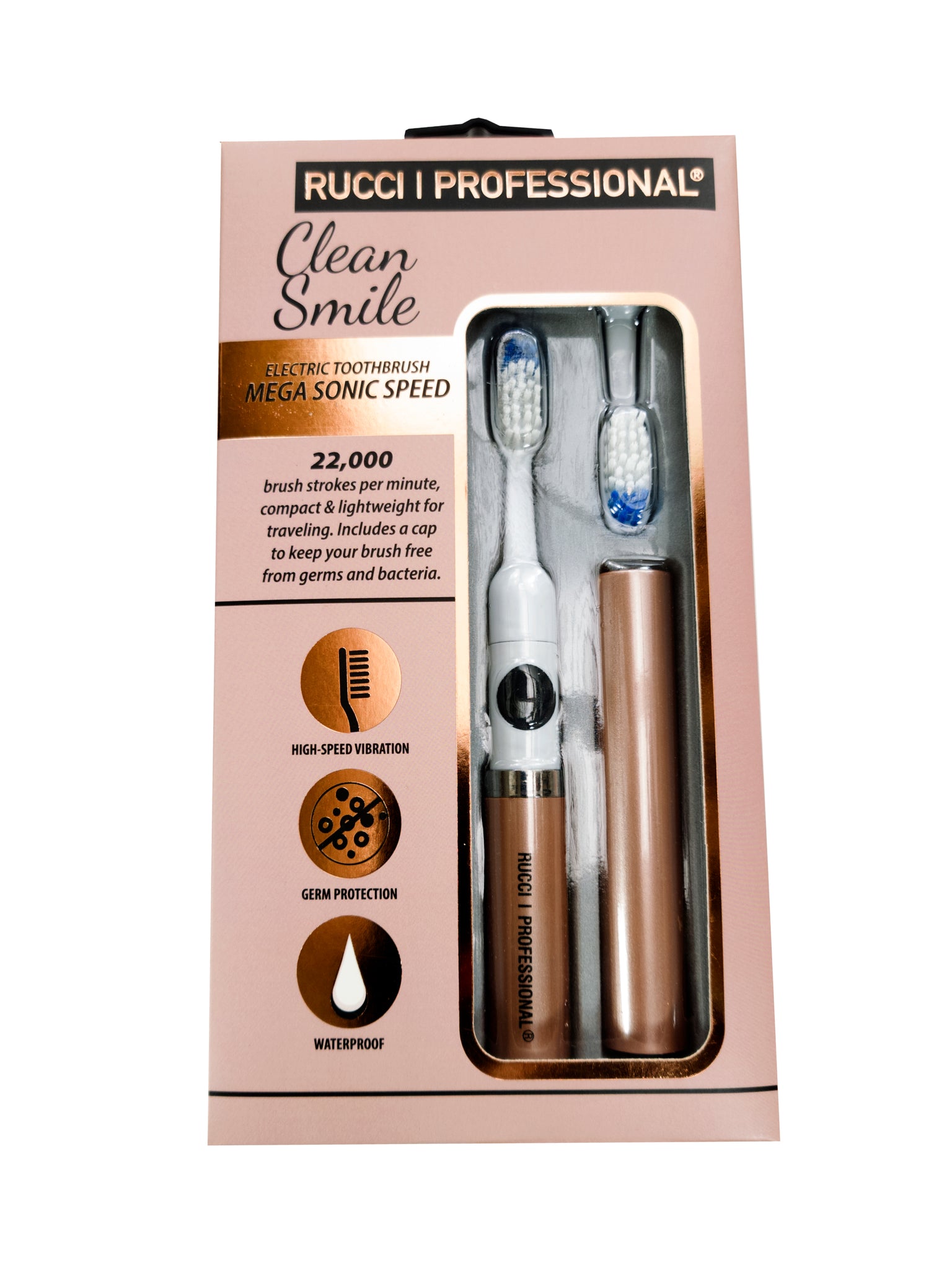 Rucci Clean Smile Electric Toothbrush With 2 Heads Compact, Portable, Battery-Operated (TB101)